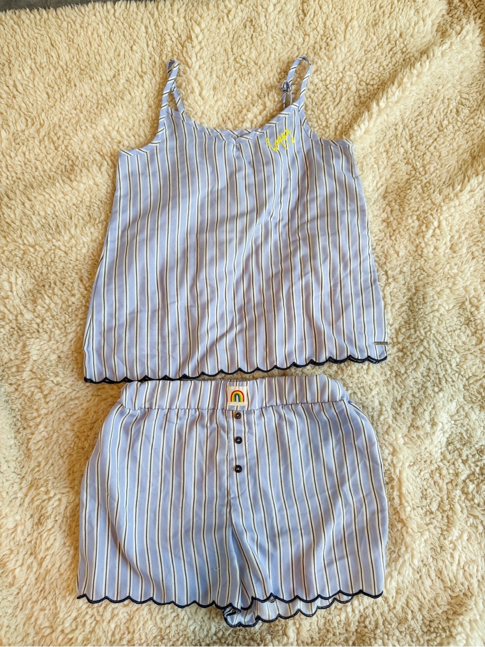 Rae Dunn Rainbow Blue Striped Pajama Set - Tank Top & Shorts Small